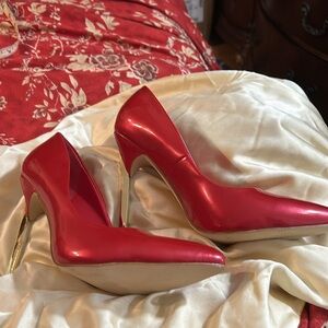 Cheery red Casadei pumps from Italy.  High silver heel.  Great shoes!